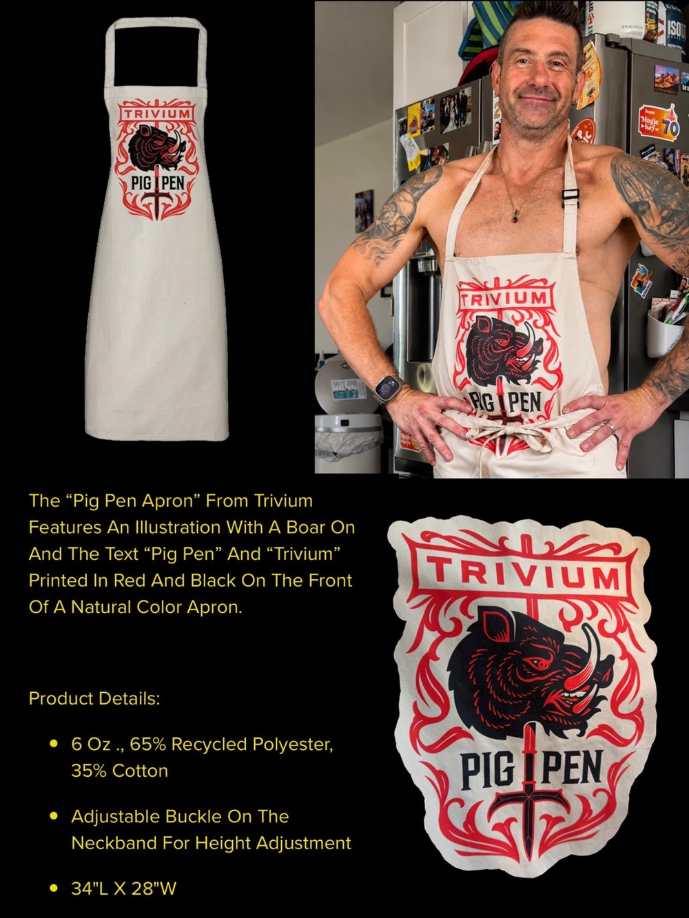 Trivium Pig Pen Apron Official 2023 Band Merch Heavy Metal BBQ Grill